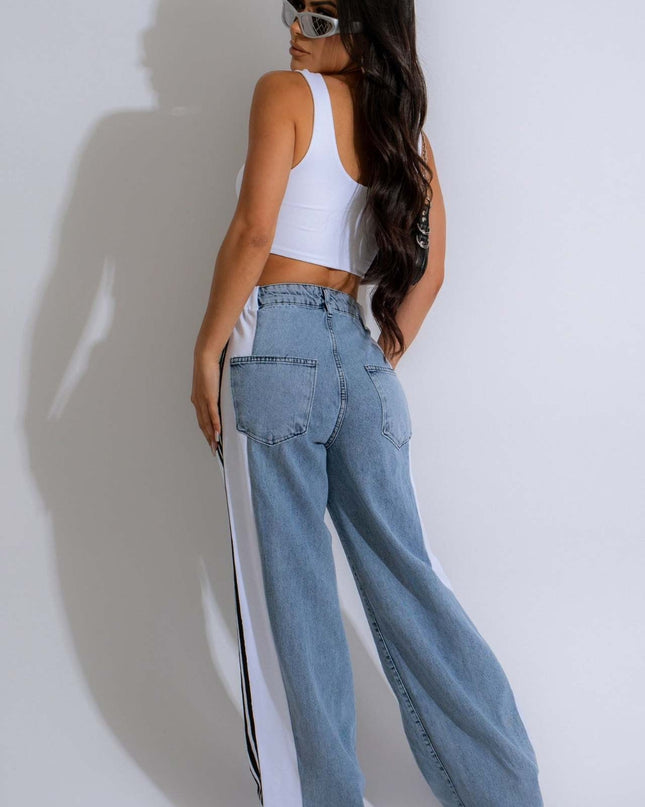 Women's Contrast Side Striped Wide Leg Jeans