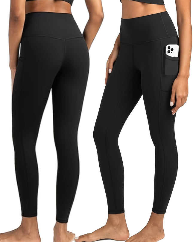 Women's Solid Color High Waist Cropped Yoga Pants with Pockets