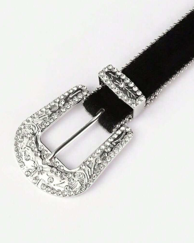 Leather Inlaid Rhinestone Belt - Plush Fashion Shop #