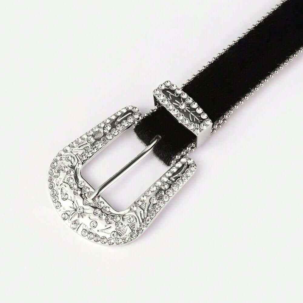 Leather Inlaid Rhinestone Belt - Plush Fashion Shop #