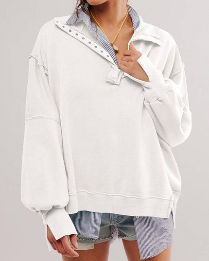 Top Sportswear - Fashion Button Lapel Sweatshirt With Slit Design Pullover Top Sportswear For Women's