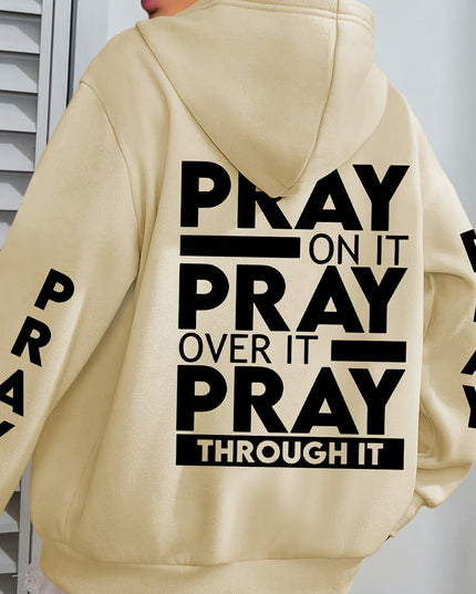 PRAY Print Plus Size  Kangaroo Pocket Hoodie -