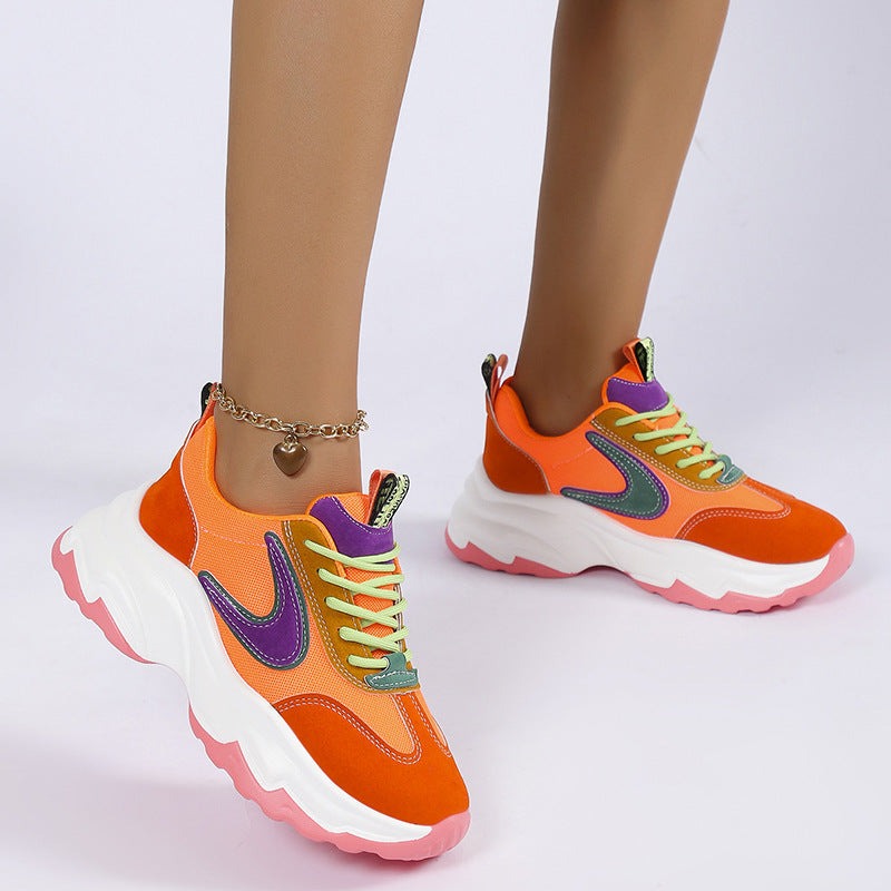 Mixed-color Lace -up Sneakers For WomenElevate your style with our Mixed-color Lace-up Sneakers! Made with breathable mesh and a thick rubber sole for balance and comfort. Fashionable cross straps and colShoesPlush Fashions ShopPlush Fashion Shop