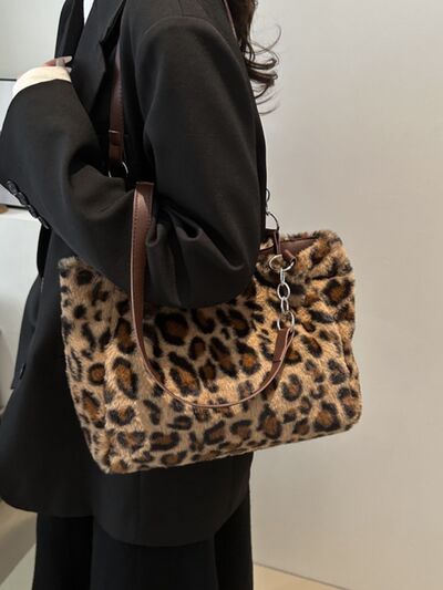 Ladies fluffy Leopard print Shoulder Bag