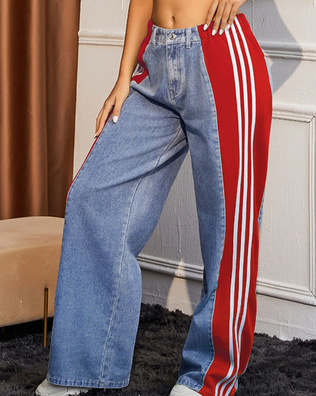 Women's Contrast Side Striped Wide Leg Jeans