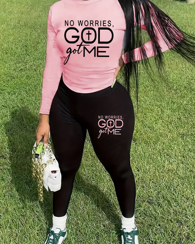 Plus Size Slogan Crew Neck Sports Set