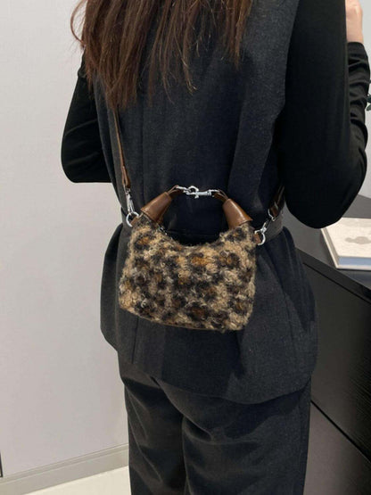 Fuzzy Polyester Mini Handbag with Zipper - Plush Fashion Shop #