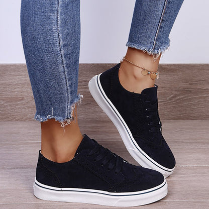 Lace-Up Suedette Flat Sneakers For Women