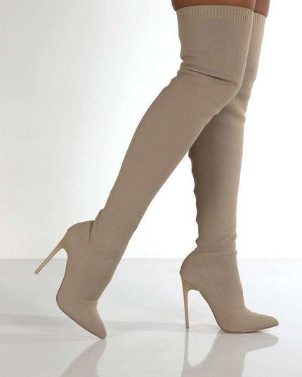 Point Toe Over Knee Stiletto Boots - Plush Fashion Shop #