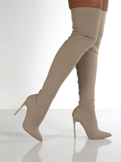 Point Toe Over Knee Stiletto Boots - Plush Fashion Shop #