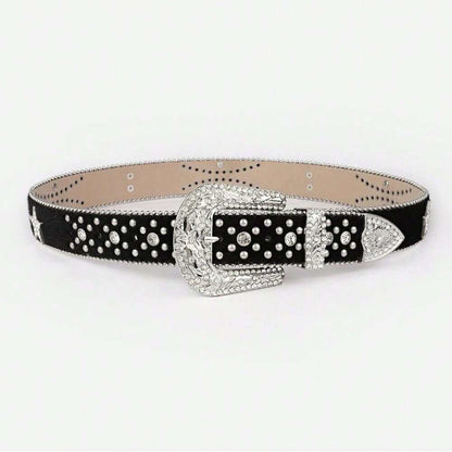 Leather Inlaid Rhinestone Belt - Plush Fashion Shop #