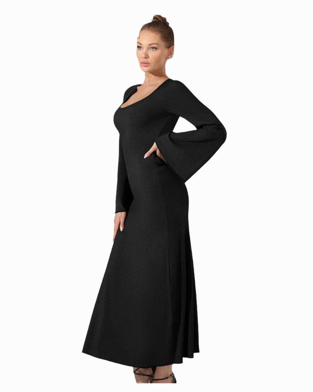 Women's Fashion Simple Solid Color Dress in elegant black, stylish and perfect for any occasion.