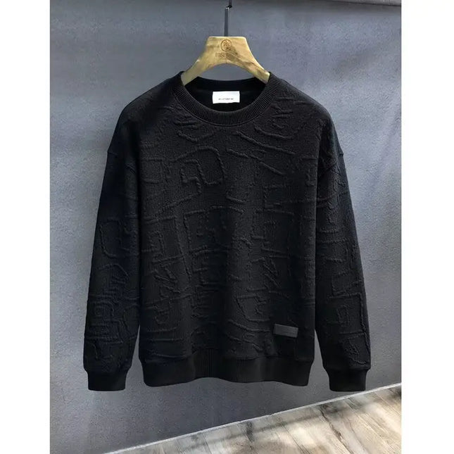 Black textured round neck long sleeve sweatshirt perfect for stylish casual wear