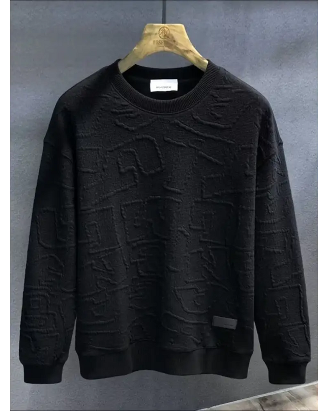 Black Textured Round Neck Long Sleeve Sweatshirt featuring a stylish textured design