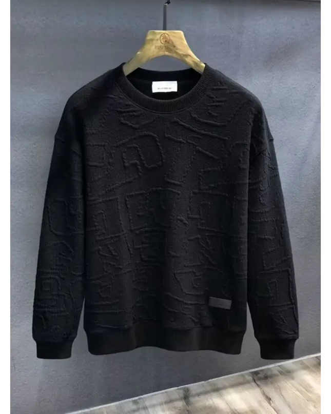 Black textured round neck long sleeve sweatshirt for stylish casual wear