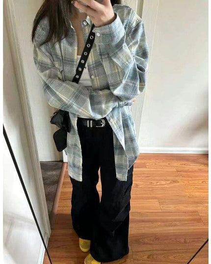 Fashionable Blue Plaid Shirt For Women - Plush Fashion Shop #