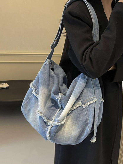 Raw Hem Gradient Crossbody Bag in denim for women