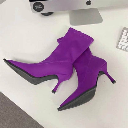 Fruit Color Pointed Toe Short Boots for WomenElevate your style with these high-quality Artificial PU boots! The pointed-toe shape adds elegance and the waterproof platform ensures everyday wear. The stiletto hBootPlush Fashions ShopPlush Fashion ShopFruit Color Pointed Toe Short Boots