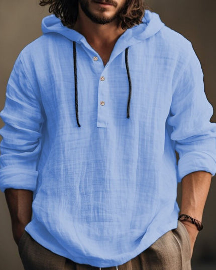 Men's Full Size Half Button Long Sleeve Hoodie