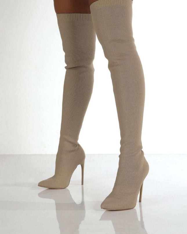 Point Toe Over Knee Stiletto Boots - Plush Fashion Shop #