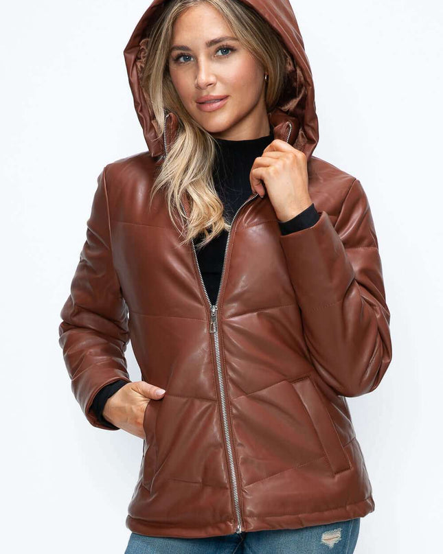 How Dare U Pocketed Zip Up Puffer Jacket with Removable Hood - Plush Fashion Shop #