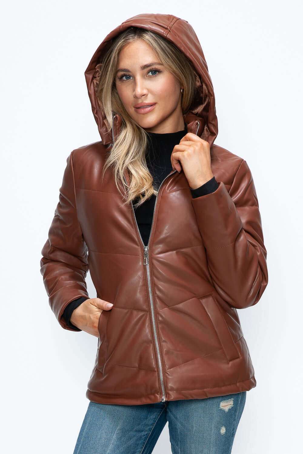 How Dare U Pocketed Zip Up Puffer Jacket with Removable Hood - Plush Fashion Shop #