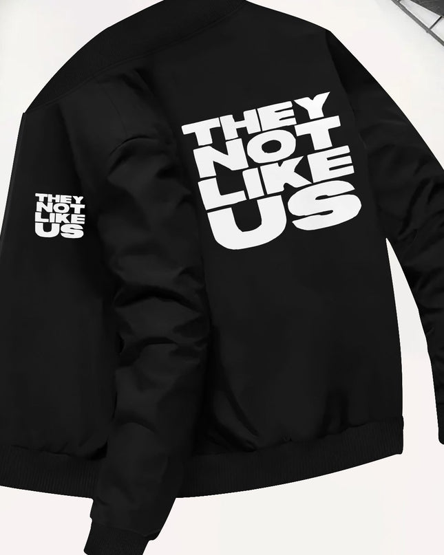 Men's Skinny Fit Casual Slight Stretch, Zipper Closure, "They Not Like Us" Print - Jackets