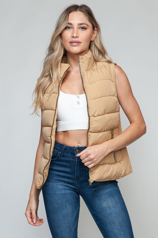 Snobbish Zip Up Turtleneck Vest with Pockets - Plush Fashion Shop #