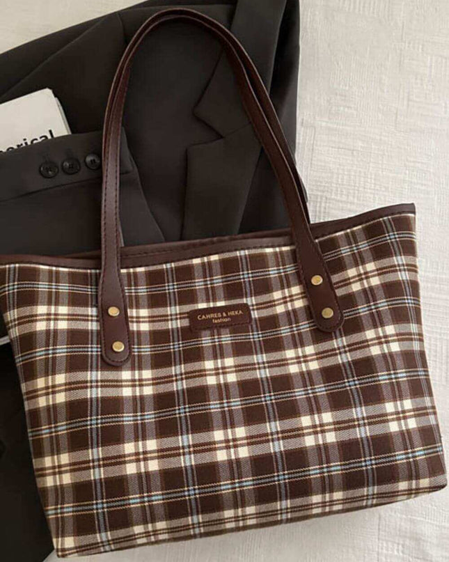 Plaid Leather Tote Bag  For Women - Plush Fashion Shop #