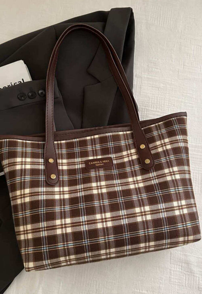 Plaid Leather Tote Bag  For Women - Plush Fashion Shop #