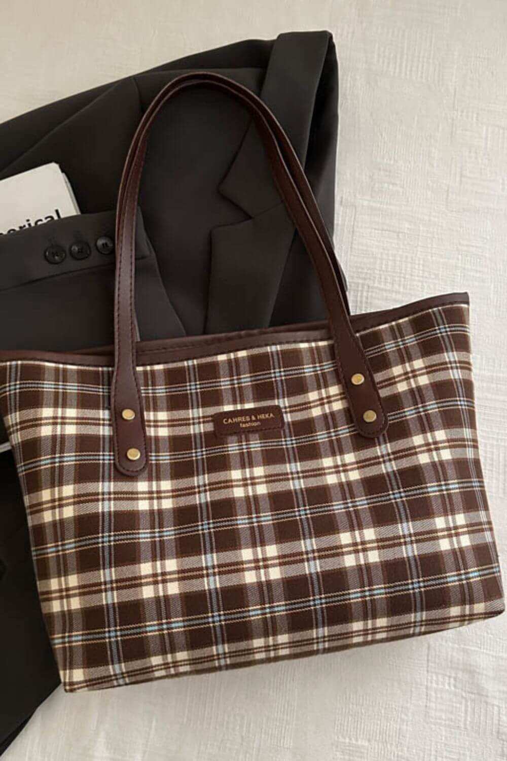 Plaid Leather Tote Bag  For Women - Plush Fashion Shop #