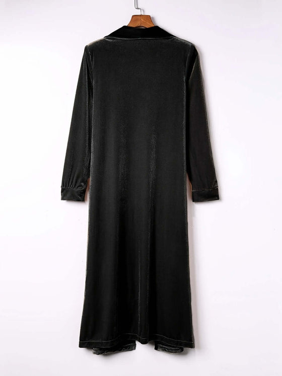 Open Front Long Sleeve Coat, black, lightweight polyester, back view