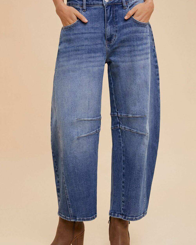 Annie Wear Mid Rise Barrel Leg Jeans with Pockets - Plush Fashion Shop #