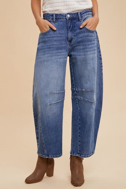 Annie Wear Mid Rise Barrel Leg Jeans with Pockets - Plush Fashion Shop #