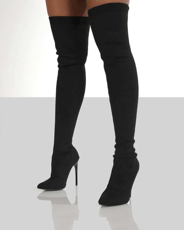 Point Toe Over Knee Stiletto Boots - Plush Fashion Shop #