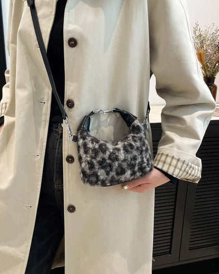 Fuzzy Polyester Mini Handbag with Zipper - Plush Fashion Shop #