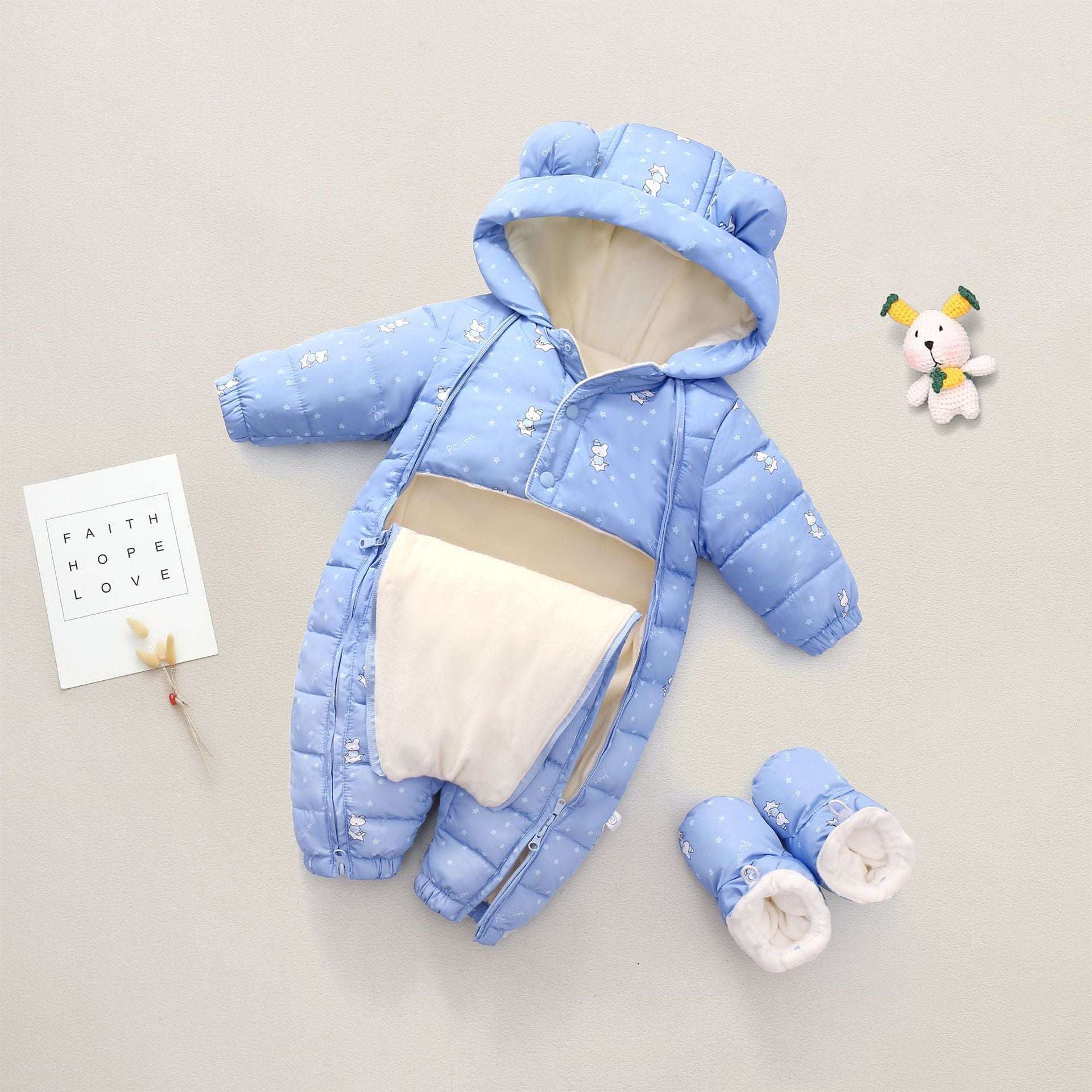 Boys' And Girls' Padded And Thickened Thermal OnesieStay warm and stylish with our Boys' and Girls' Padded and Thickened Thermal Onesie. Made of high-quality polyester, this onesie is perfect for cold days. The fashioInfant coatPlush Fashions ShopPlush Fashion ShopThickened Thermal Onesie