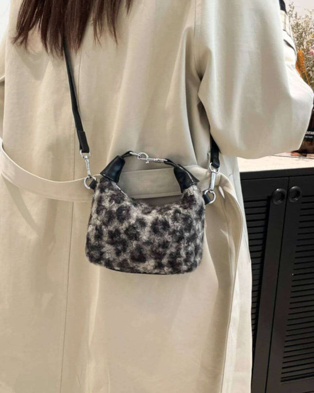 Fuzzy Polyester Mini Handbag with Zipper - Plush Fashion Shop #