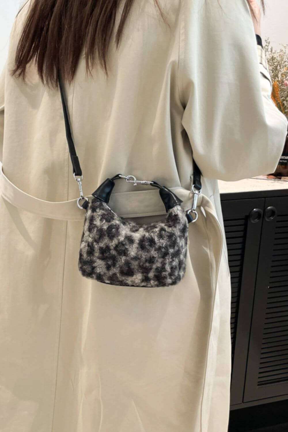 Fuzzy Polyester Mini Handbag with Zipper - Plush Fashion Shop #