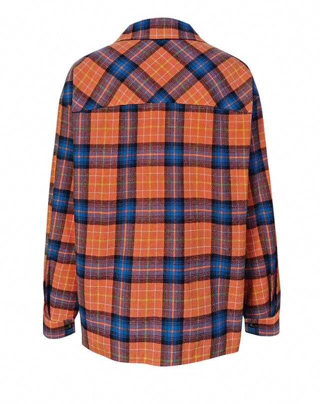 Plaid Collared Neck Long Sleeve Shirt