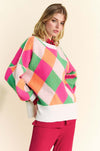 Davi & Dani Exposed Seam Color Block Sweater with bold color block design.