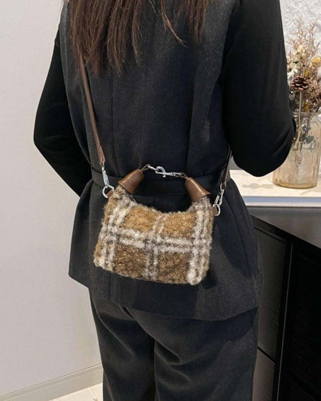 Fuzzy Polyester Mini Handbag with Zipper - Plush Fashion Shop #