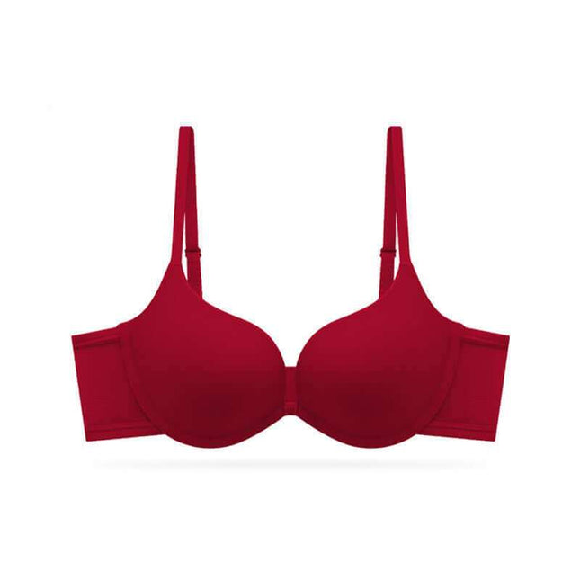 Seamless Underwear for Women, Push-up Thin Bra with Double-Shoulder Straps in Red.