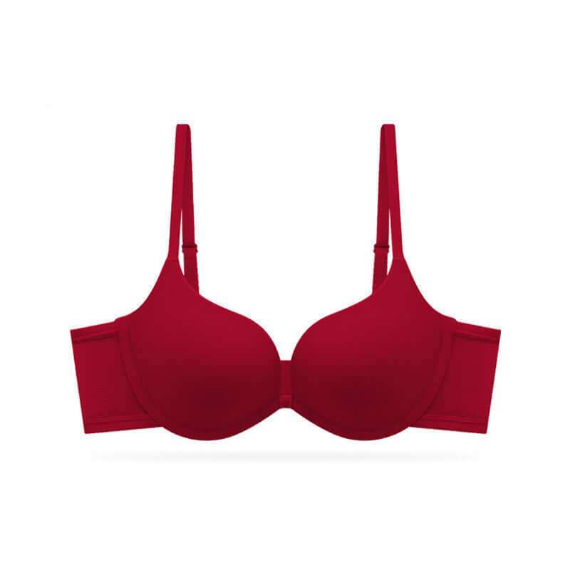 Red seamless push-up bra with double-shoulder straps for summer comfort and support.