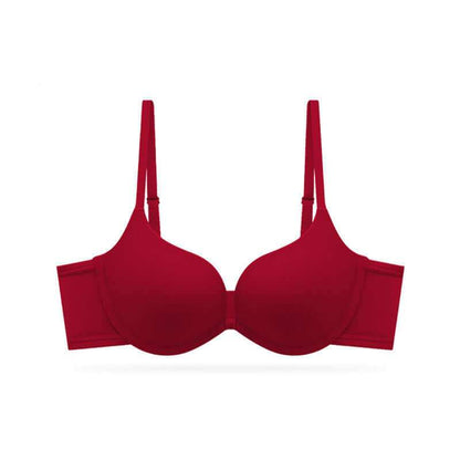 Women summer seamless push-up bra with double-shoulder straps in red.