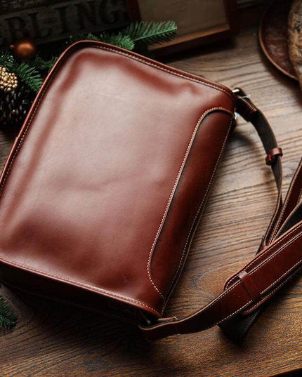 Mens Handmade Leather Casual Crossbody Bag - Plush Fashion Shop #