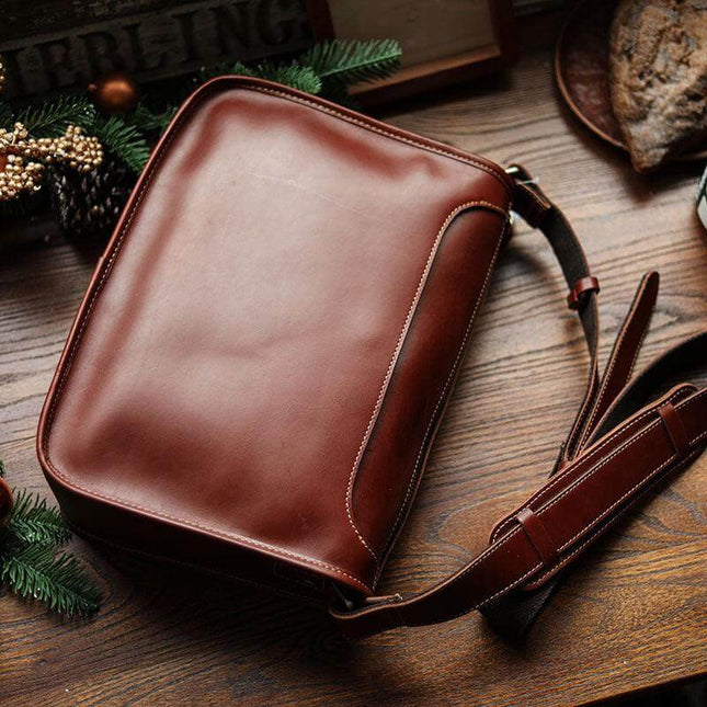 Mens Handmade Leather Casual Crossbody Bag - Plush Fashion Shop #