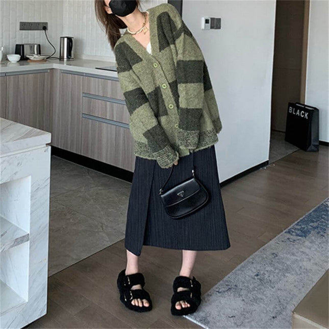 Slim Green Plaid Contrast Knit Women - Plush Fashion Shop #