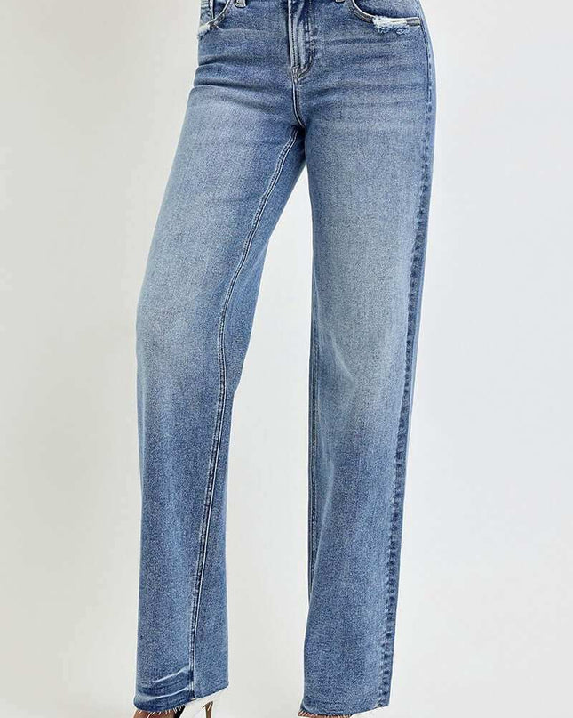 RISEN Full Size High Rise Straight Leg Jeans with Pockets - Plush Fashion Shop #