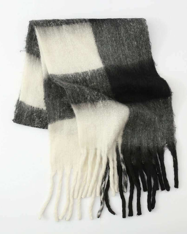 Fringe Contrast Plaid  Scarf - Plush Fashion Shop #